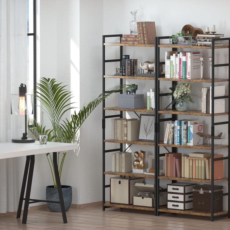 NUMENN 6 Tier Bookshelf, Tall Bookcase Shelf Storage Organizer, Modern Book Shelf for Bedroom, Living Room and Home Office, Vintage - Image 4
